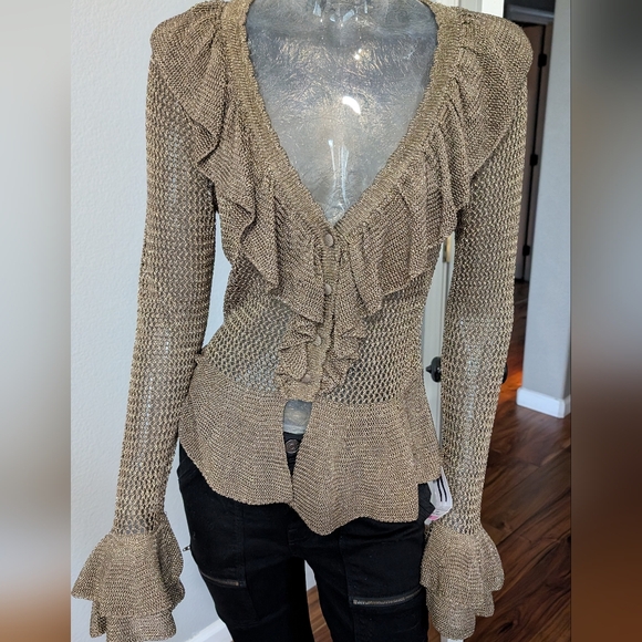 Guess Sweaters - Guess Ls Savannah Lurex Ruffled Metallic Cardigan Size Medium Nwt ❤️